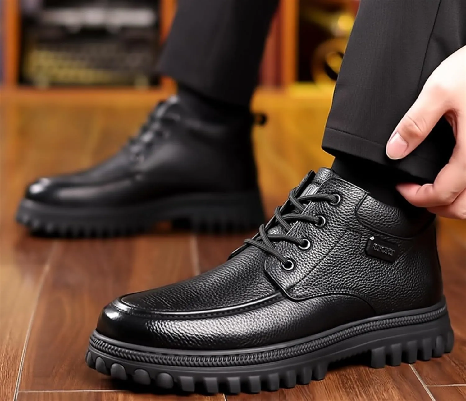 Men's Winter Snow Boots Warm Lace-Up Outdoor Comfort Round Toe Waterproof Lightweight Platform Dress Leather Derby Boots For Men