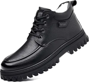 Men's Winter Snow Boots Warm Lace-Up Outdoor Comfort Round Toe Waterproof Lightweight Platform Dress Leather Derby Boots For Men