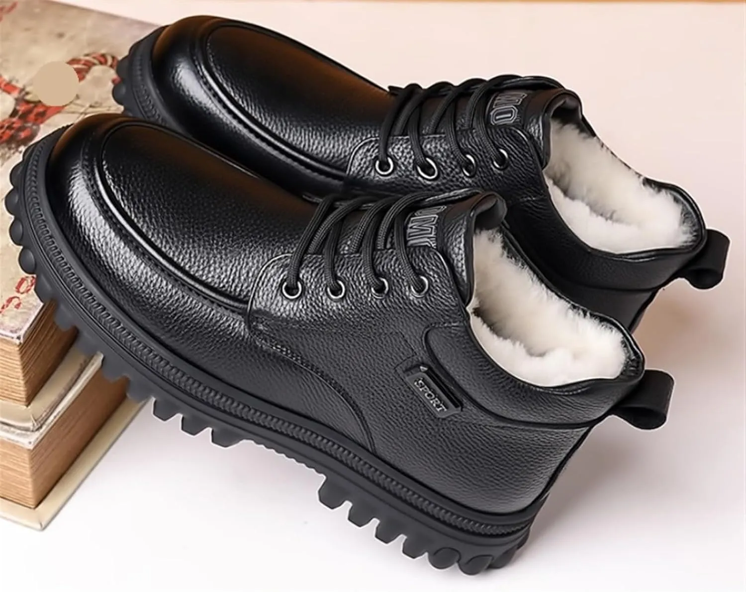 Men's Winter Snow Boots Warm Lace-Up Outdoor Comfort Round Toe Waterproof Lightweight Platform Dress Leather Derby Boots For Men