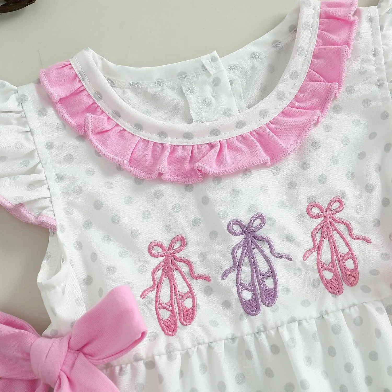 Newborn Baby Girl Outfit Ballet Shoes Dot Print Flying Sleeve Bubble Romper Infant Bodysuit Cute Bow Clothes Summer