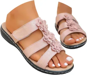 Orthopedic Platform Wedge Sandals for Women Summer Dressy 2025 Fish Mouth Solid Color Hollow Out Strap Casual Sandals Bohemia Flower Casual Walking Beach Slides Shoes with Arch Support