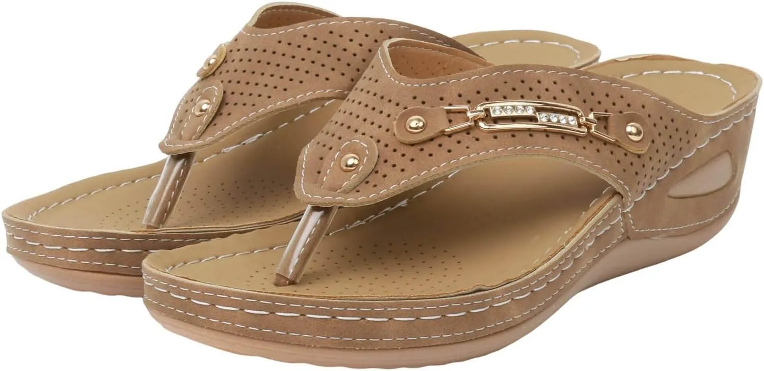 Orthopedic Sandals for Women Arch Support Comfortable Yoga Mat Slip On Flip Flops Casual Clip Toe Low Wedge Sandals Lightweight Summer Beach Walking Shoes for Women