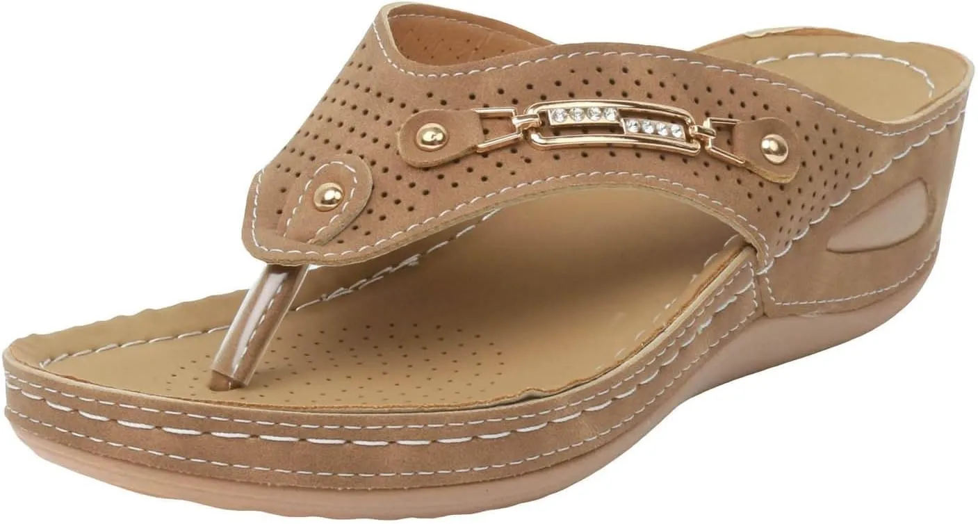 Orthopedic Sandals for Women Arch Support Comfortable Yoga Mat Slip On Flip Flops Casual Clip Toe Low Wedge Sandals Lightweight Summer Beach Walking Shoes for Women