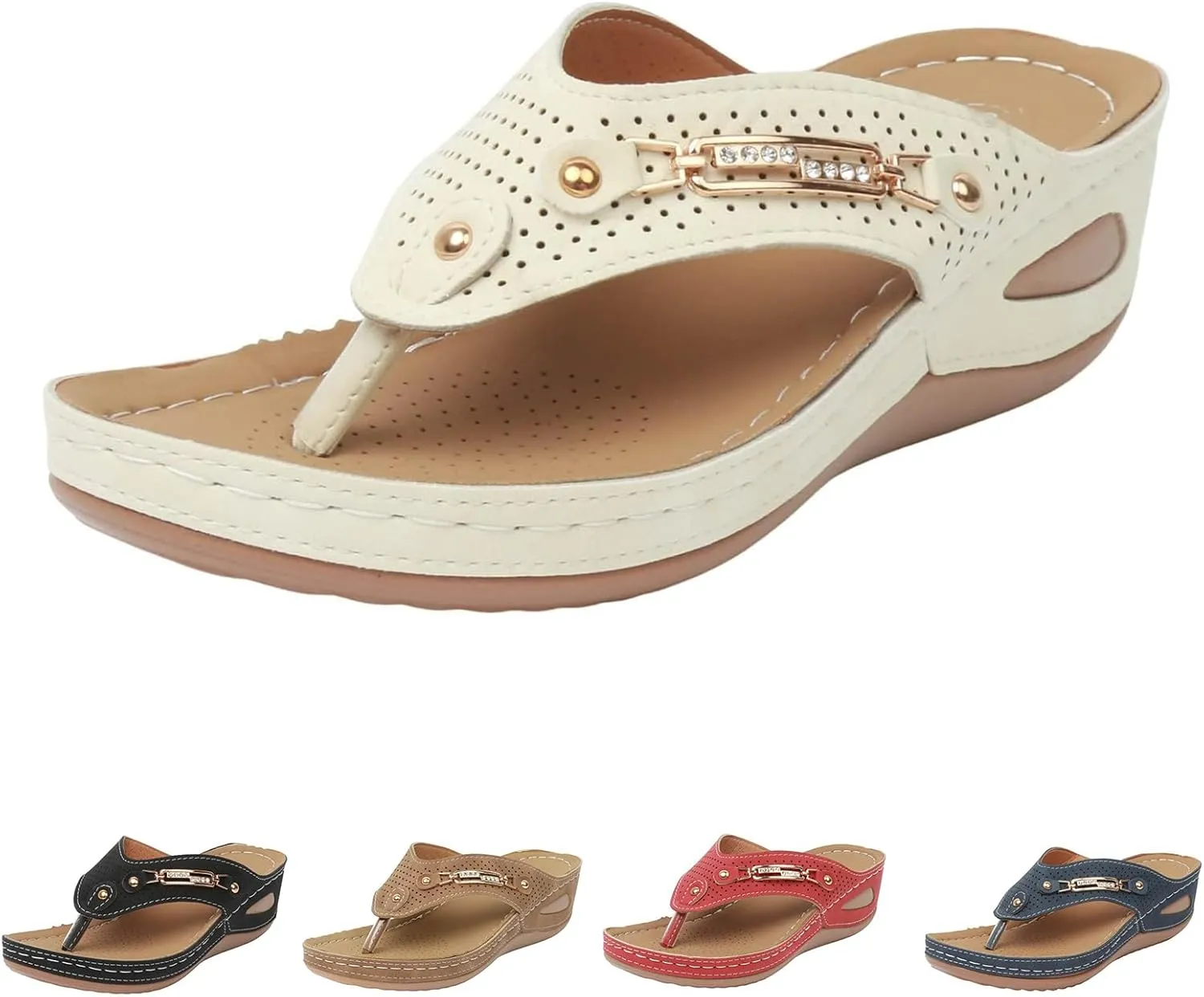 Orthopedic Sandals for Women Arch Support Comfortable Yoga Mat Slip On Flip Flops Casual Clip Toe Low Wedge Sandals Lightweight Summer Beach Walking Shoes for Women