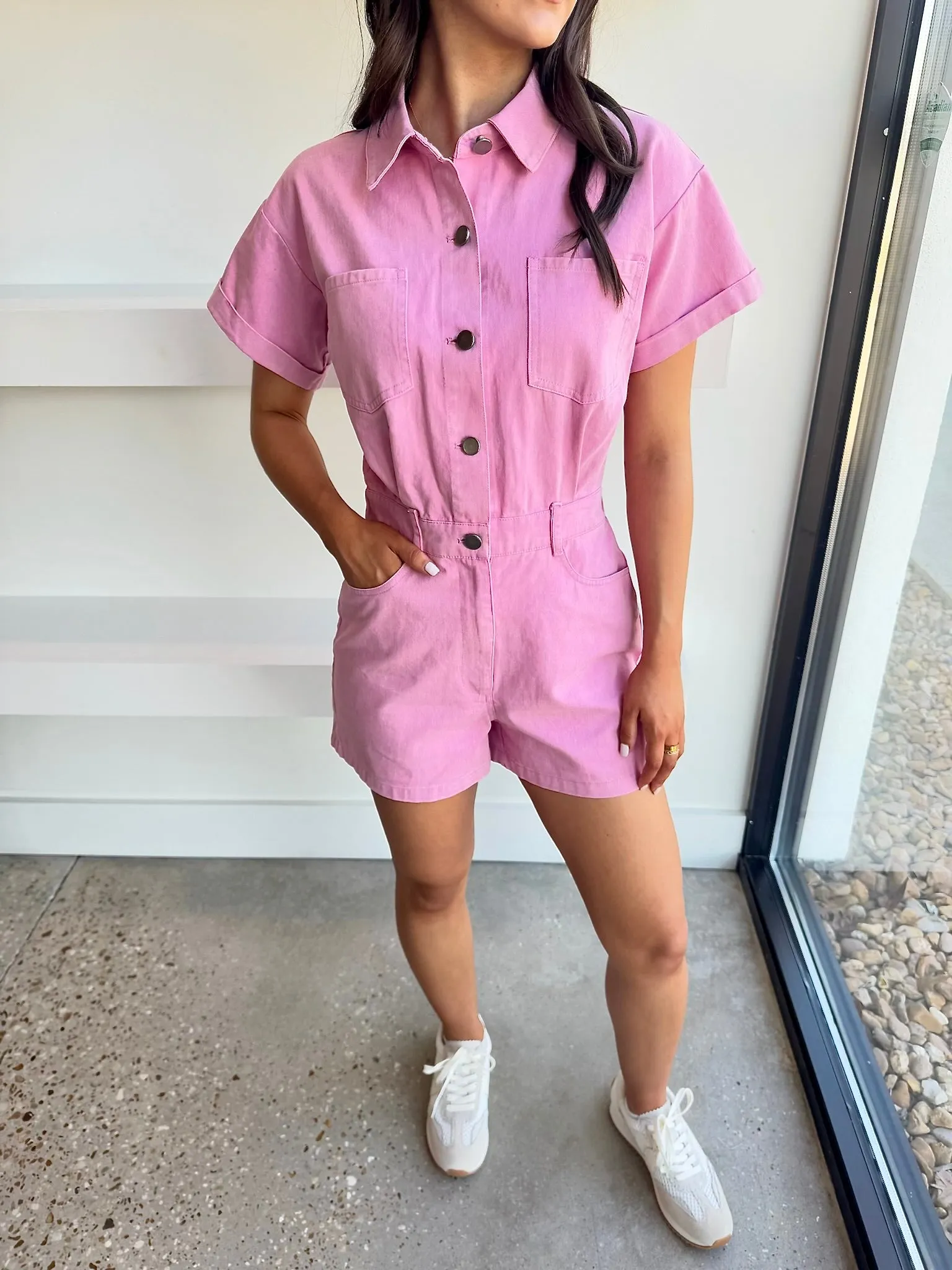 Pink Anabelle Denim Playsuit