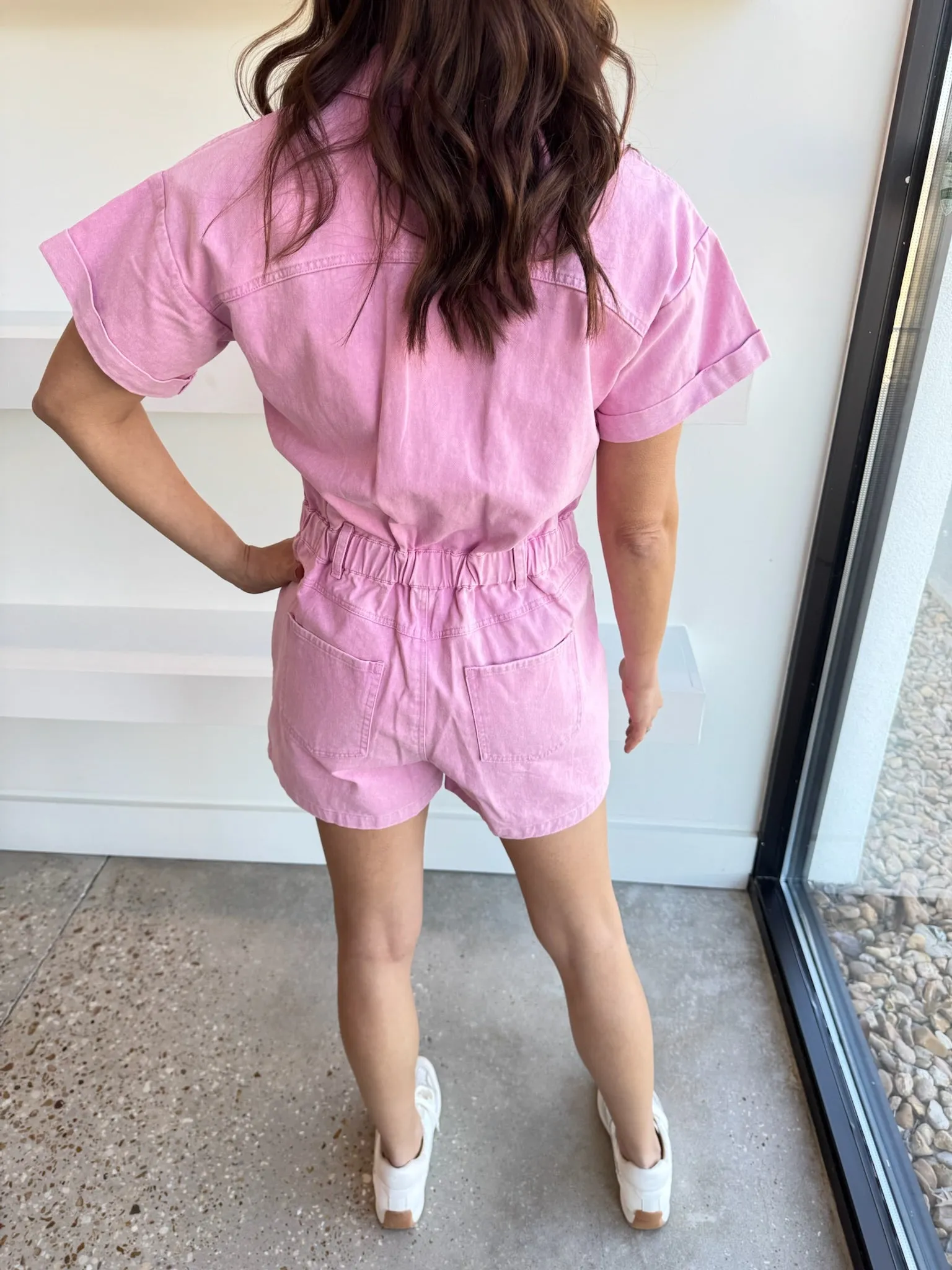 Pink Anabelle Denim Playsuit