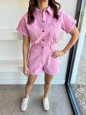 Pink Anabelle Denim Playsuit
