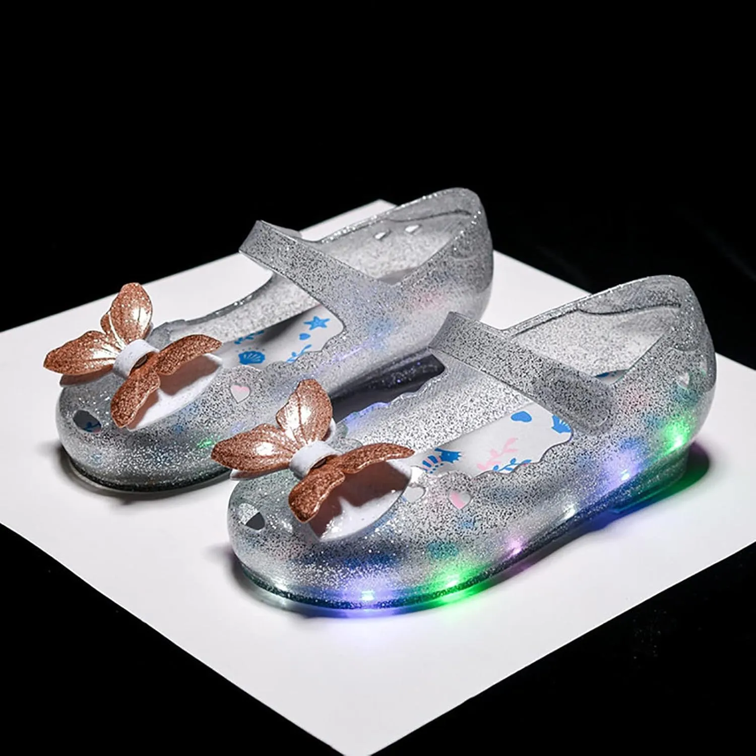 Princess Girls LED Jelly Dress Shoes Toddler Little Kid Chunky Heels Flat Wedding Party School Flower Girl