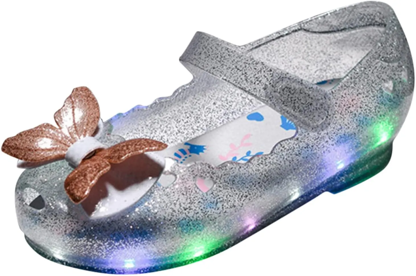 Princess Girls LED Jelly Dress Shoes Toddler Little Kid Chunky Heels Flat Wedding Party School Flower Girl