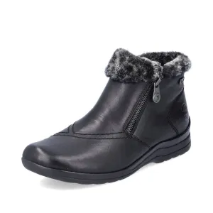 Rieker Black Extra Wide Double Sided Zips & Fur Trim Ankle Boot