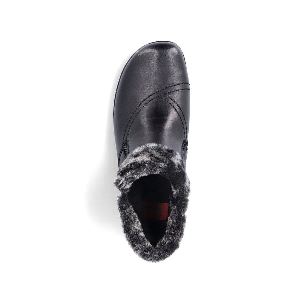 Rieker Black Extra Wide Double Sided Zips & Fur Trim Ankle Boot