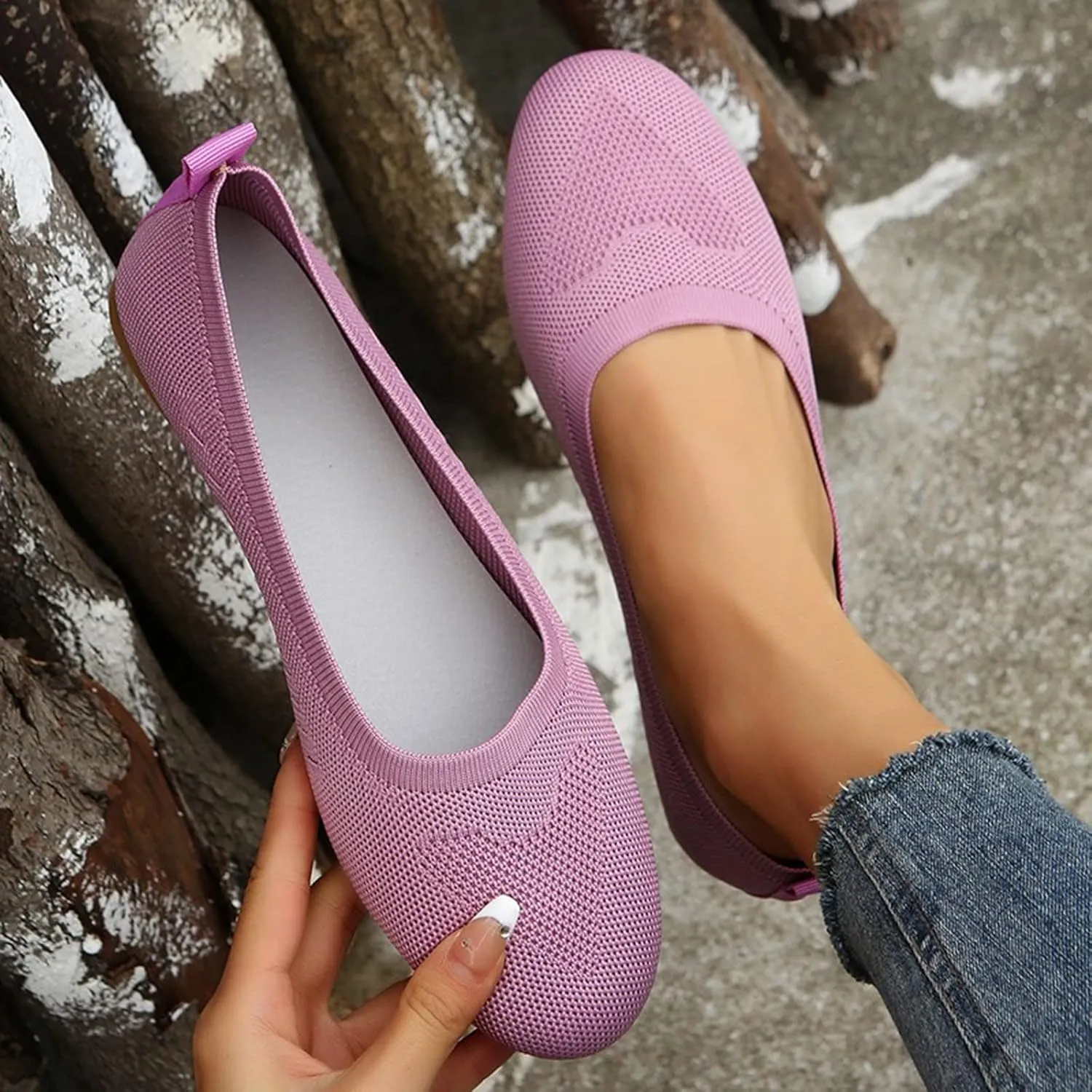 Sandals Women Summer Fashion Mesh Breathable Slip on Flat Sandals Solid Pointed Toe Closed Toe Shallow Mouth Shoes Lightweight Comfy Ladies Casual Shoes