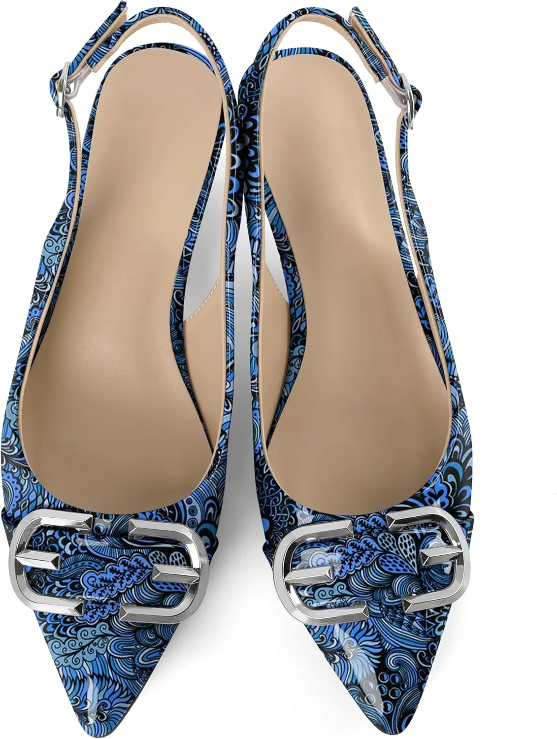 Slingback Kitten Heels for Womens Low Heel Pumps with Mental Buckle Pointed Toe Heels Elegant Comfortable Pumps 1.6 Inch Adorable Pumps