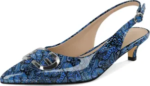 Slingback Kitten Heels for Womens Low Heel Pumps with Mental Buckle Pointed Toe Heels Elegant Comfortable Pumps 1.6 Inch Adorable Pumps