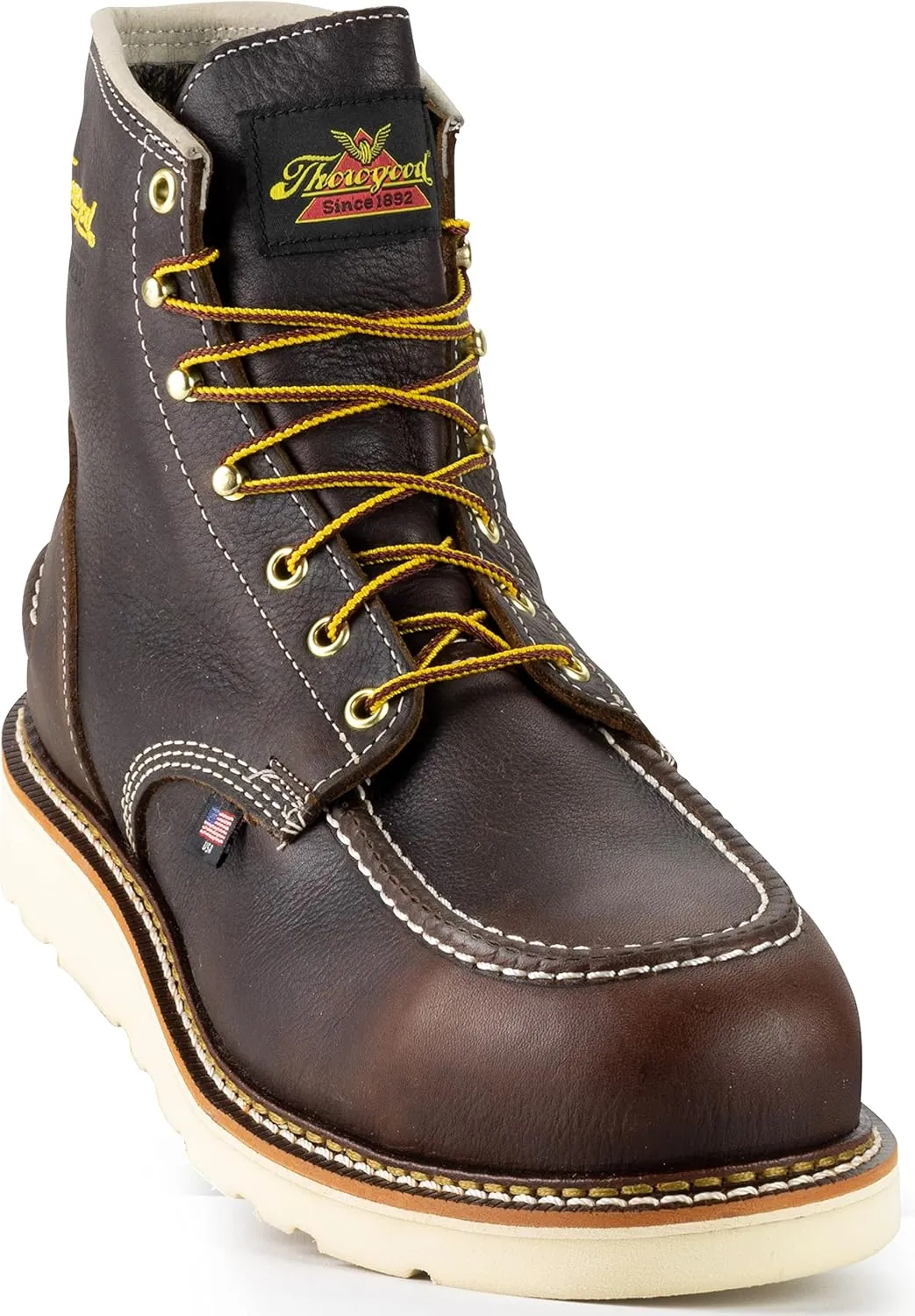 Thorogood 1957 Series 6 Waterproof Steel Toe Work Boots for Men - Full-Grain Leather with Moc Toe, Comfort Insole, and Slip-Resistant Wedge Outsole; EH Rated