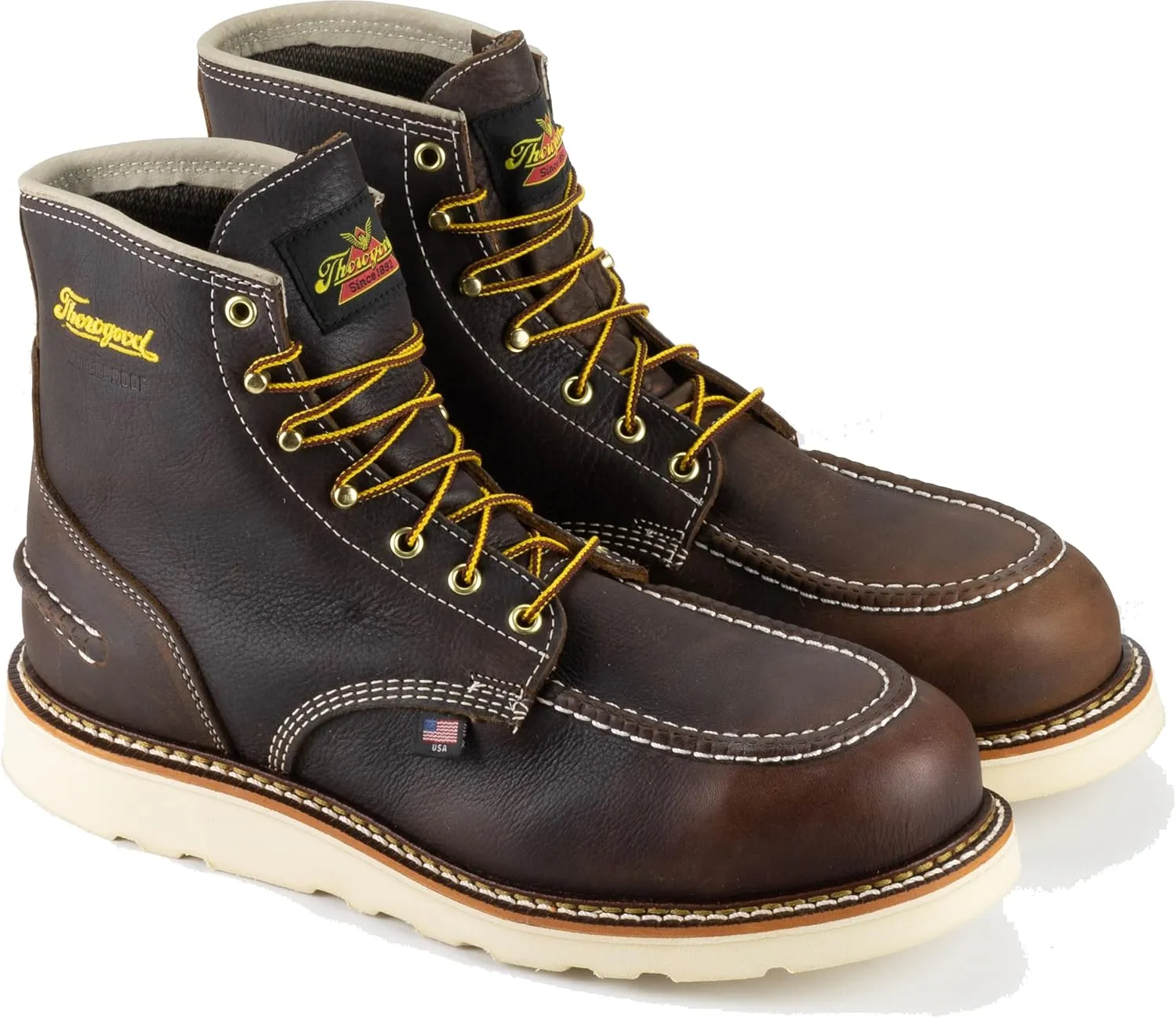 Thorogood 1957 Series 6 Waterproof Steel Toe Work Boots for Men - Full-Grain Leather with Moc Toe, Comfort Insole, and Slip-Resistant Wedge Outsole; EH Rated