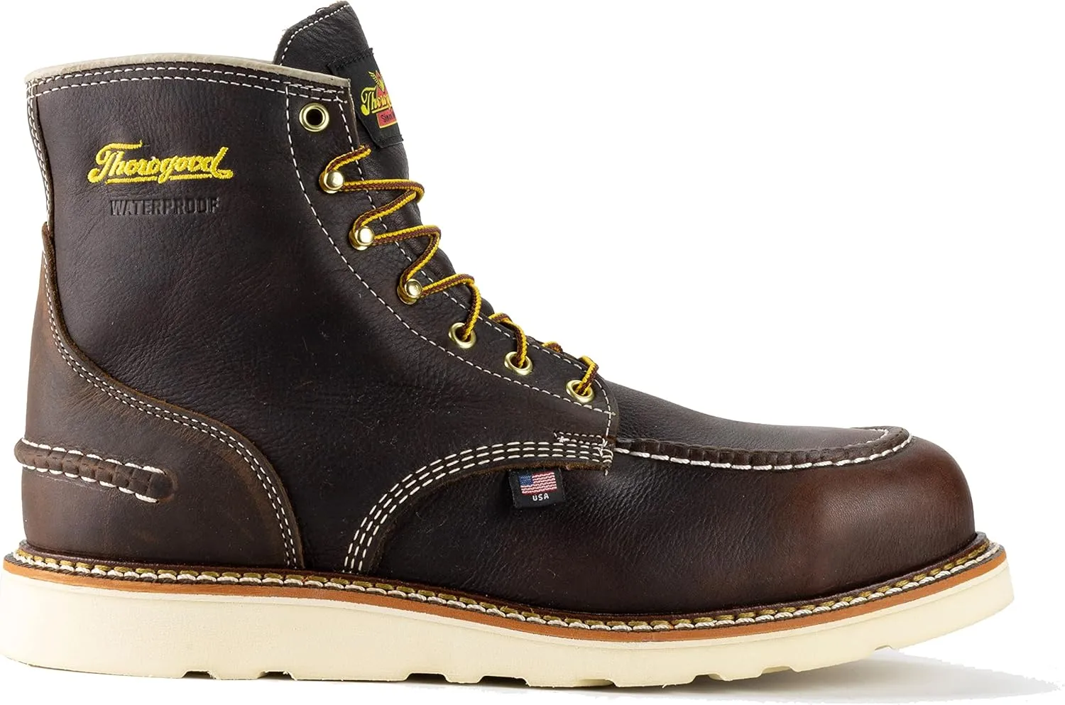 Thorogood 1957 Series 6 Waterproof Steel Toe Work Boots for Men - Full-Grain Leather with Moc Toe, Comfort Insole, and Slip-Resistant Wedge Outsole; EH Rated