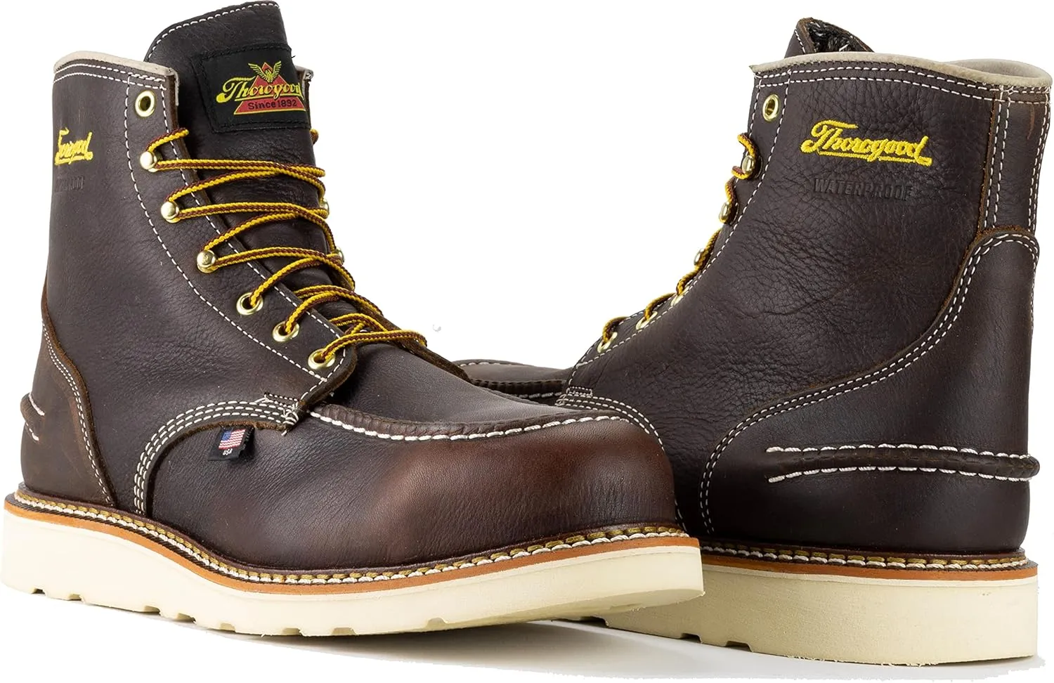 Thorogood 1957 Series 6 Waterproof Steel Toe Work Boots for Men - Full-Grain Leather with Moc Toe, Comfort Insole, and Slip-Resistant Wedge Outsole; EH Rated