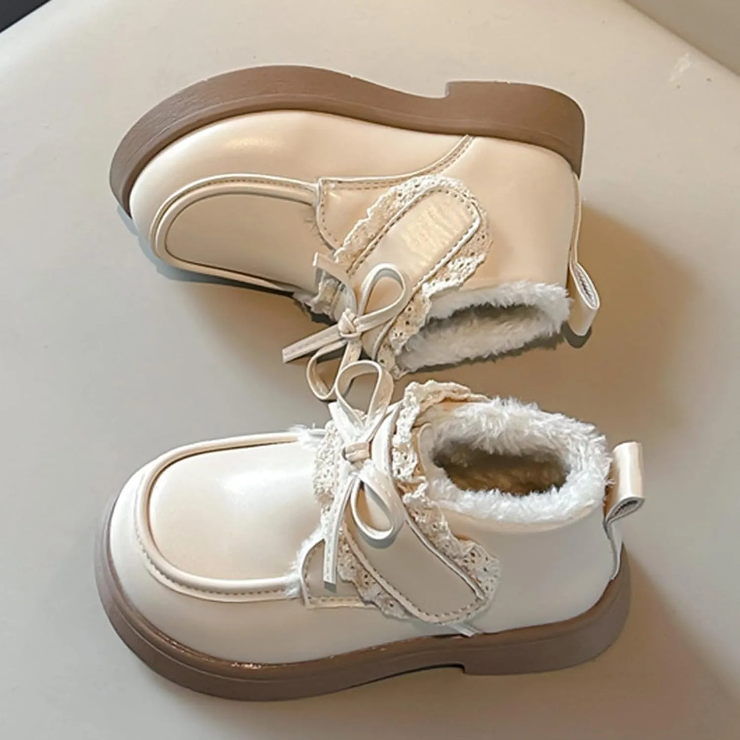 Toddler Boys Girls Dress Round Toe Shoes Kid PU Leather Fleece Lined Comfort Rubber Sole Oxford School Uniform Flat