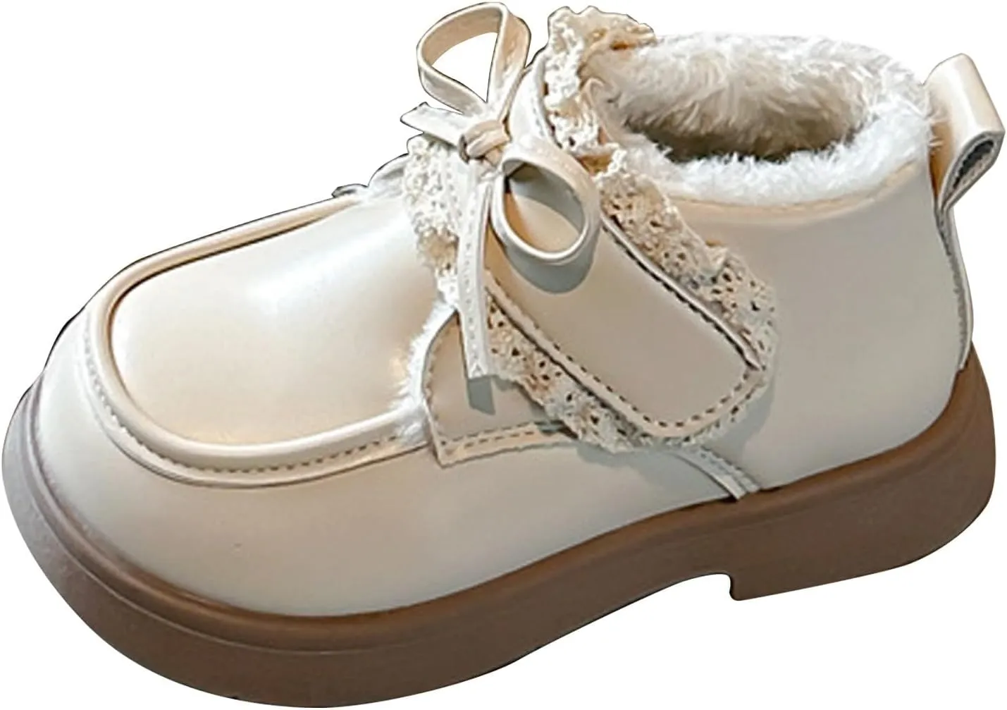 Toddler Boys Girls Dress Round Toe Shoes Kid PU Leather Fleece Lined Comfort Rubber Sole Oxford School Uniform Flat