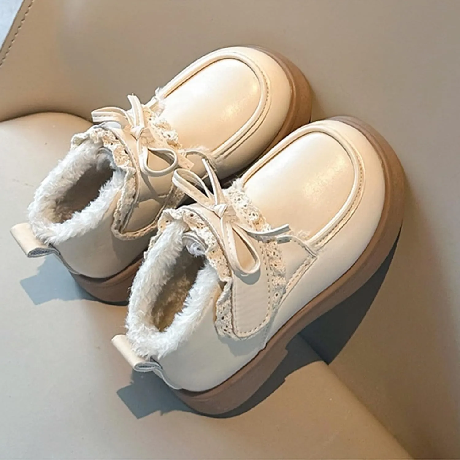 Toddler Boys Girls Dress Round Toe Shoes Kid PU Leather Fleece Lined Comfort Rubber Sole Oxford School Uniform Flat