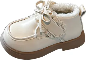 Toddler Boys Girls Dress Round Toe Shoes Kid PU Leather Fleece Lined Comfort Rubber Sole Oxford School Uniform Flat
