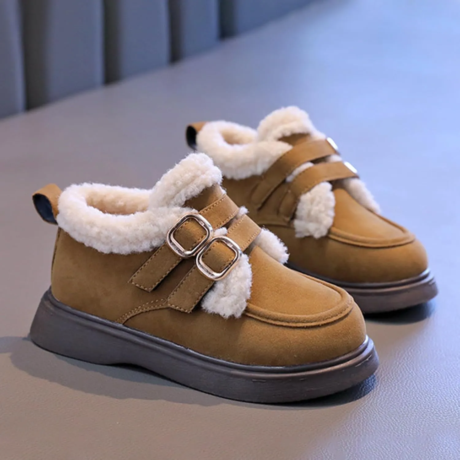 Toddler Kids Winter Snow Boots Slip On Cold Weather Sneakers Anti-Slip Fleece Ankle Boots Comfort Size 8 Shoes Toddler