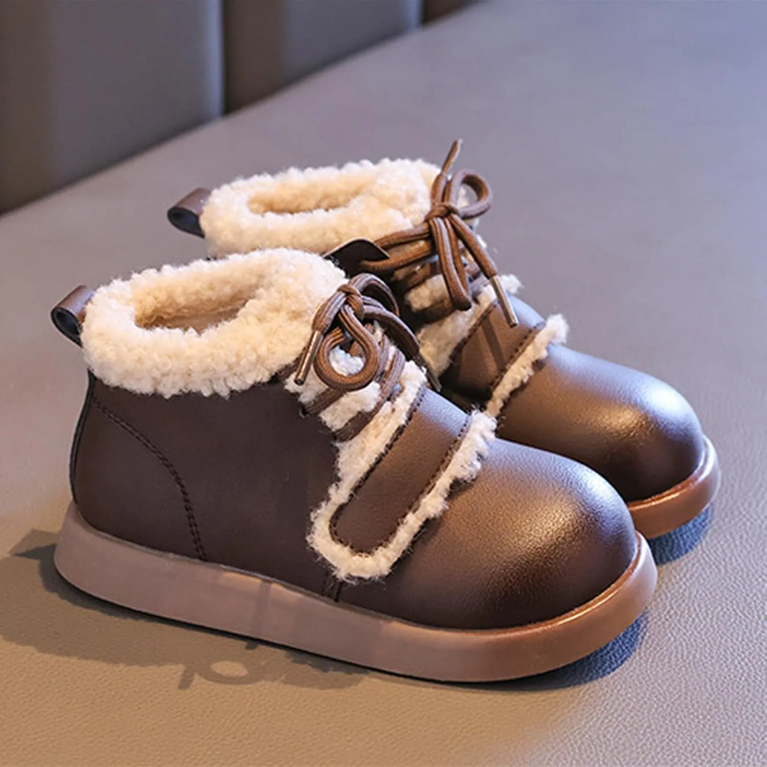 Toddler Kids Winter Snow Boots Slip On Cold Weather Sneakers Anti-Slip Fleece Ankle Boots Comfort Size 8 Shoes Toddler