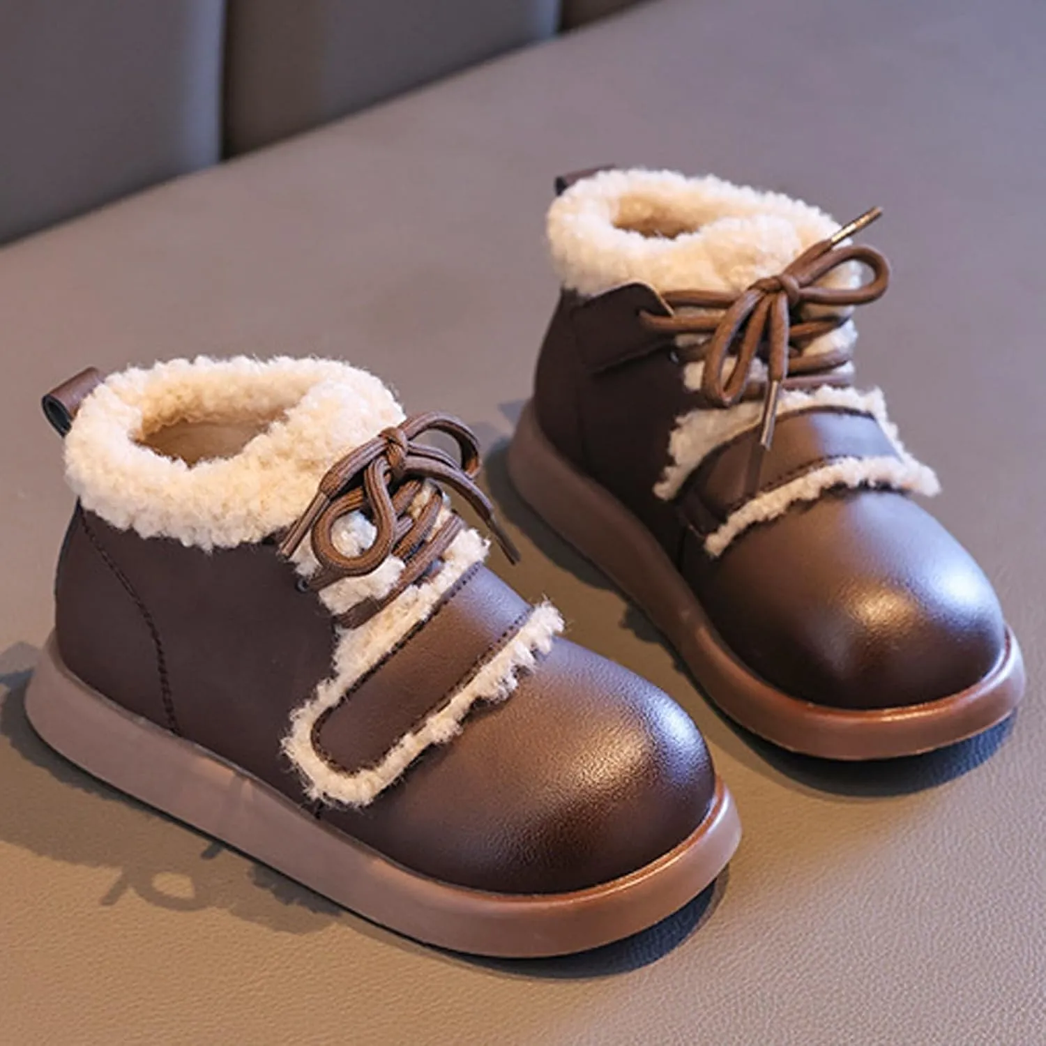 Toddler Kids Winter Snow Boots Slip On Cold Weather Sneakers Anti-Slip Fleece Ankle Boots Comfort Size 8 Shoes Toddler