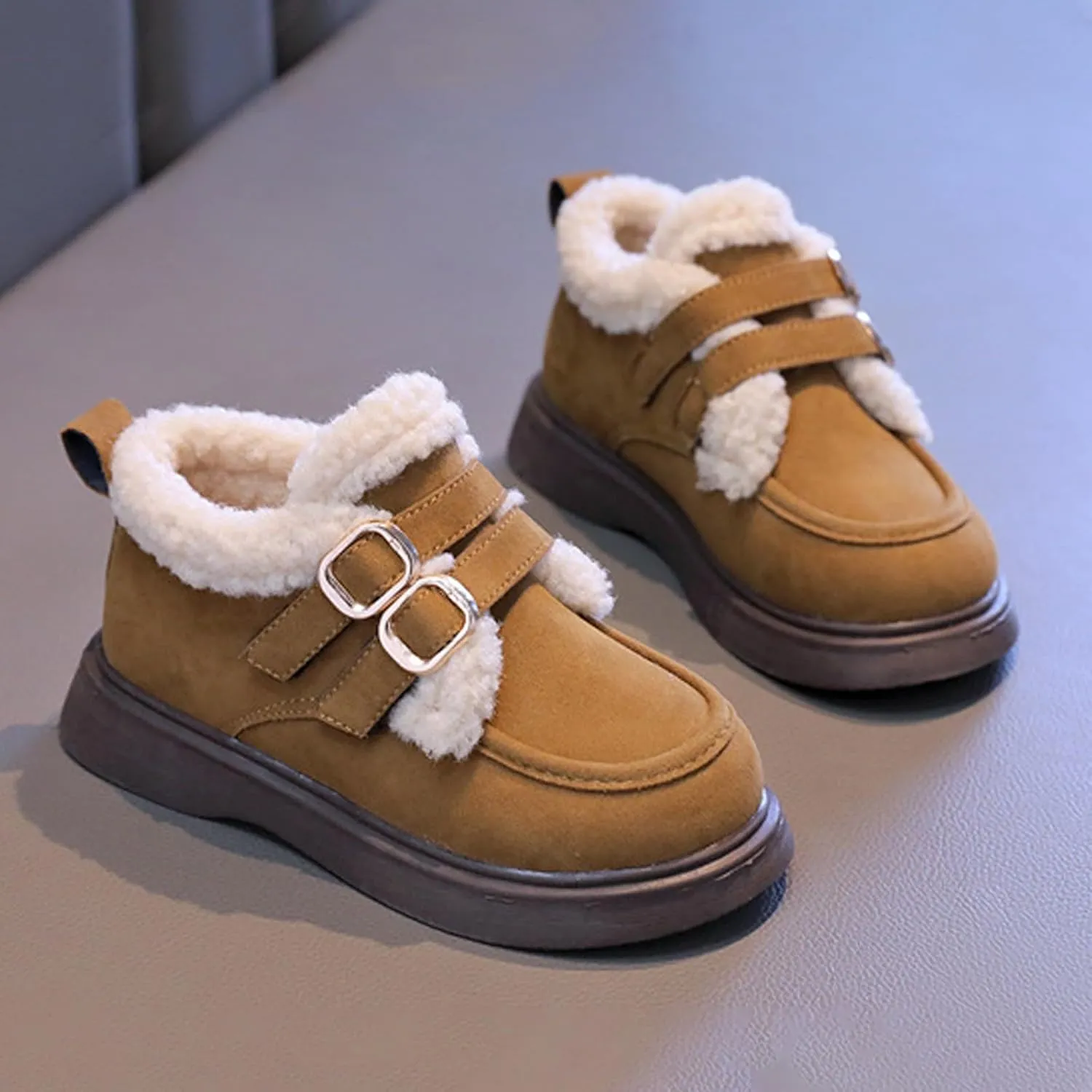 Toddler Kids Winter Snow Boots Slip On Cold Weather Sneakers Anti-Slip Fleece Ankle Boots Comfort Size 8 Shoes Toddler