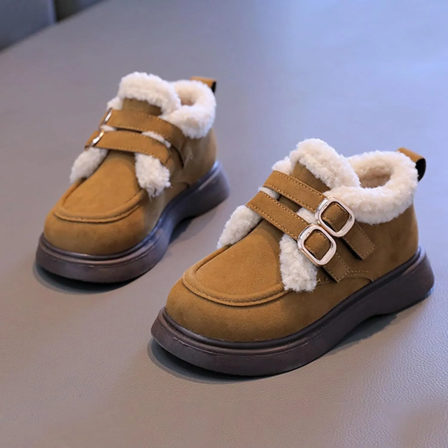 Toddler Kids Winter Snow Boots Slip On Cold Weather Sneakers Anti-Slip Fleece Ankle Boots Comfort Size 8 Shoes Toddler