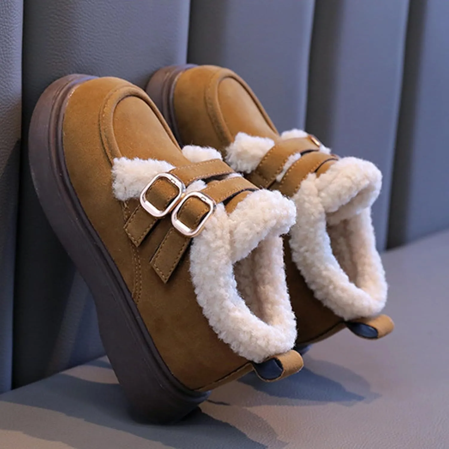 Toddler Kids Winter Snow Boots Slip On Cold Weather Sneakers Anti-Slip Fleece Ankle Boots Comfort Size 8 Shoes Toddler