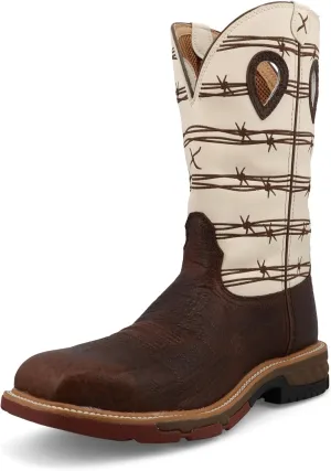 Twisted X Men's 12" Western Work Boot, Square Toe Alloy Toe with CellStretch, Brown Elephant Print & Bone, 9.5 EE