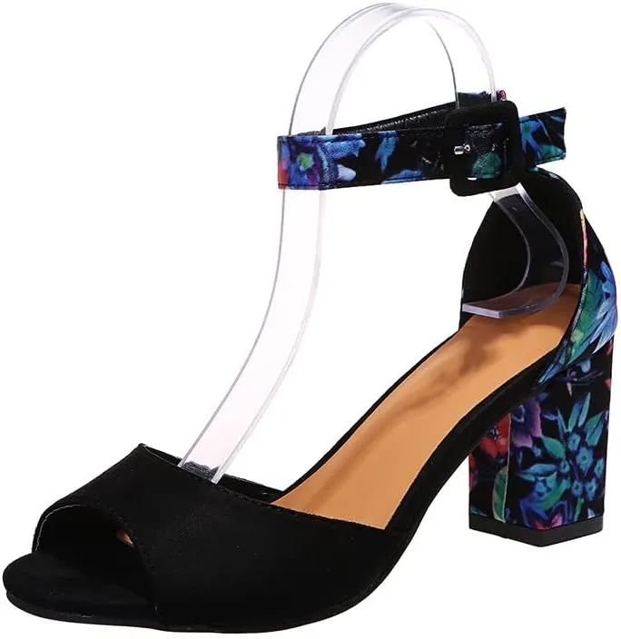 UOQAPRE Women's Chunky Heeled Sandals Ankle Strap Block Dress Pumps Shoes Summer Open Toe Low Heeled Party Sandals for Women