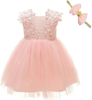 Weileenice Baby Girls Wedding Dress Rainbow Tulle 3D Embroidery Princess Tutu Dresses