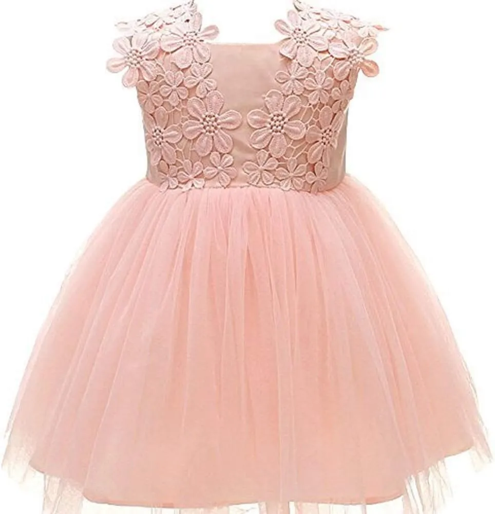 Weileenice Baby Girls Wedding Dress Rainbow Tulle 3D Embroidery Princess Tutu Dresses