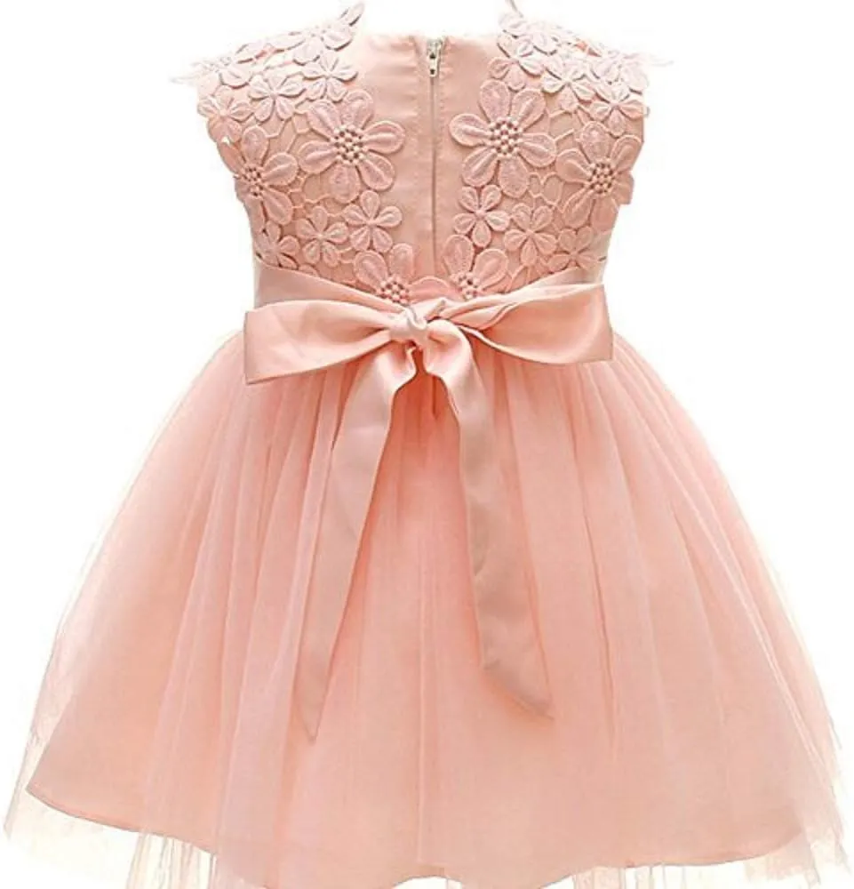 Weileenice Baby Girls Wedding Dress Rainbow Tulle 3D Embroidery Princess Tutu Dresses