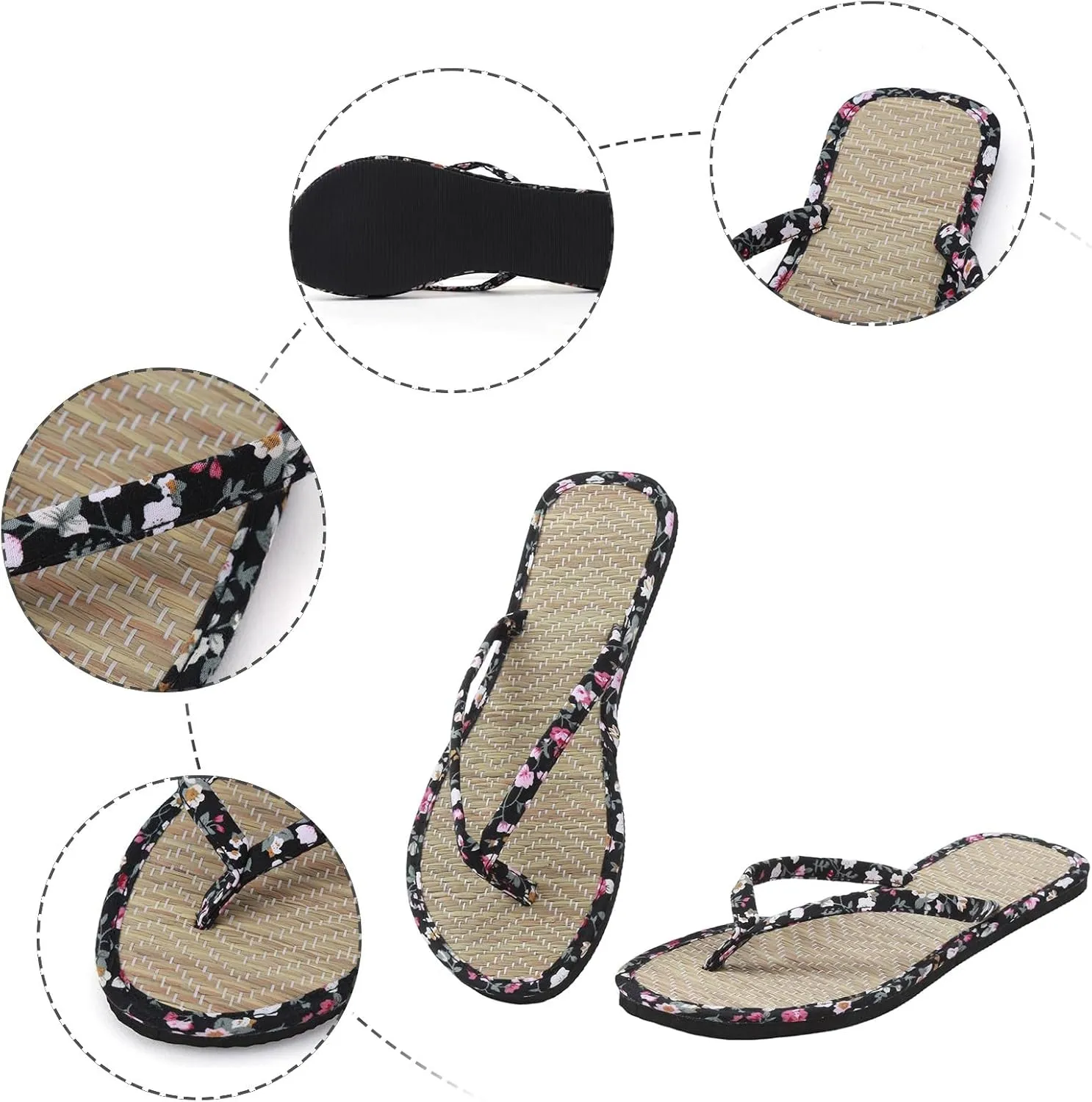 Women Shoes Flat Thongs Straw Mat Slippers Casual Home Fashion Woven Sandals Shoes Women Wide Width Shower