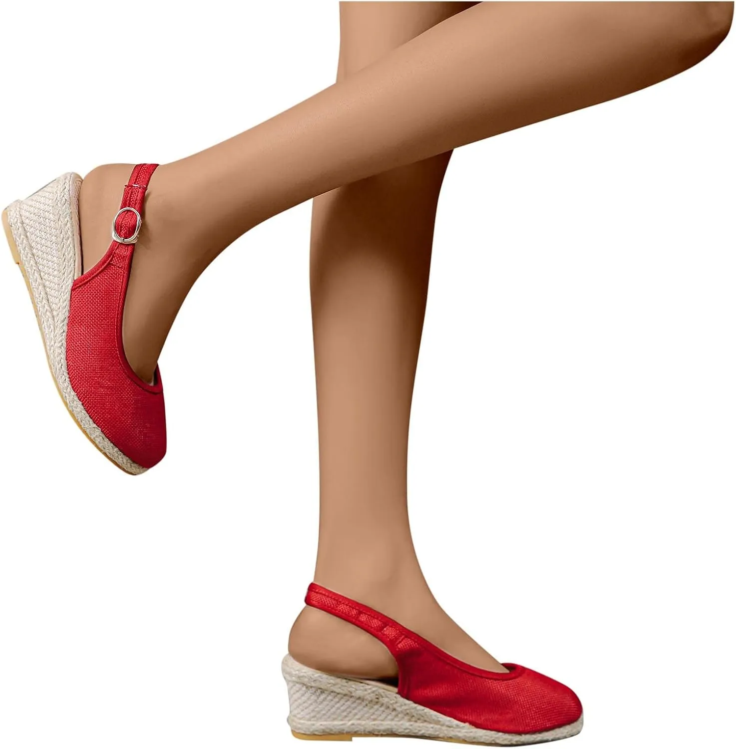 Women's Closed Toe Slingback Sandals Linen Solid Hook and Eye Shoe Rubber Sole Wedge High Heel Summer Breathe Sandal