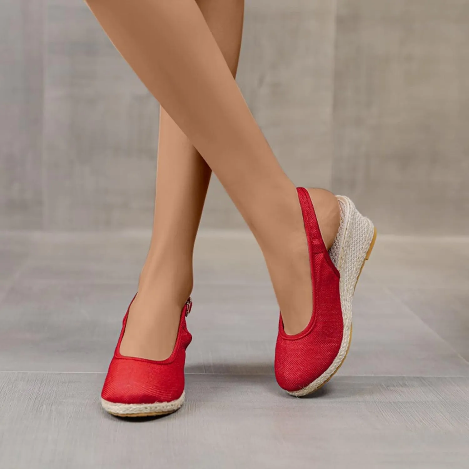 Women's Closed Toe Slingback Sandals Linen Solid Hook and Eye Shoe Rubber Sole Wedge High Heel Summer Breathe Sandal