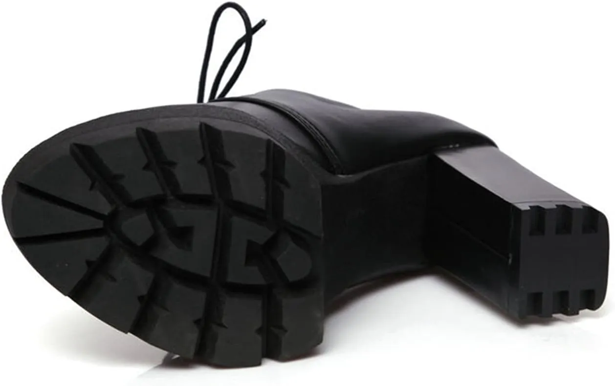Women's Lace Up Platform Pumps Round Toe Oxfords PU Leather Slip On Block High Heel Dress Shoes