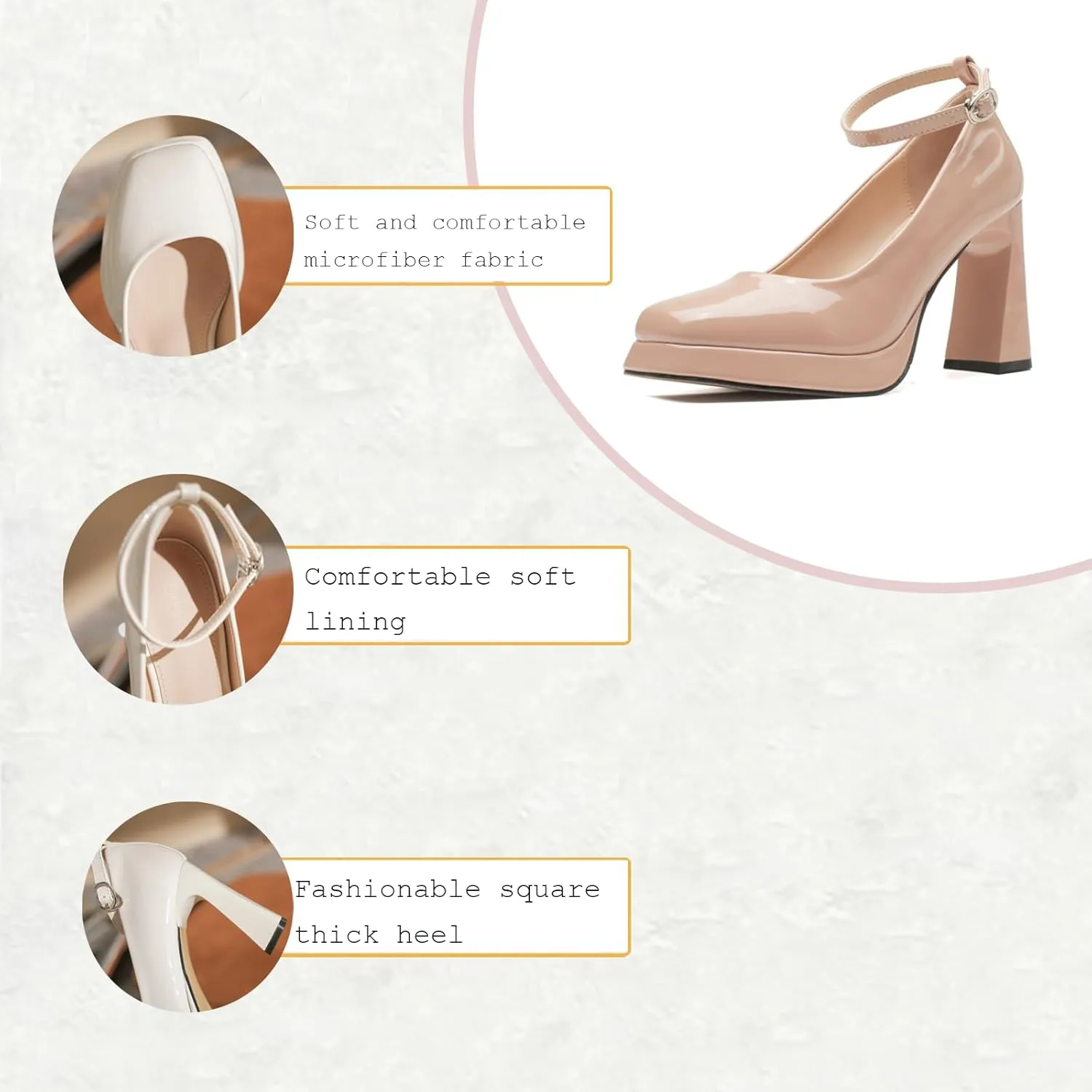 Women's Patent Leather Chunky Heel Dress High Heels Classic Closed Square Toe Block Heel Ankle Strap Mary Jane High Heels for Casual Work Wedding