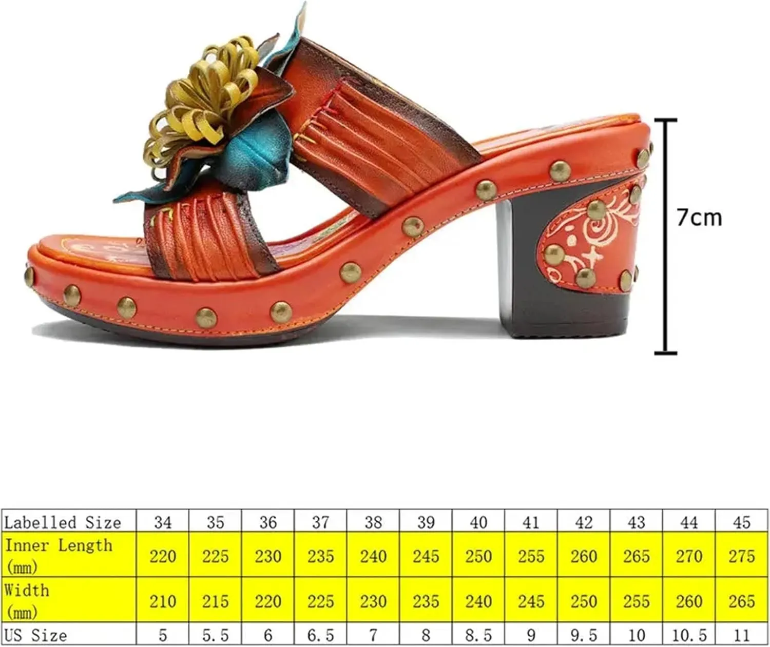 Women's Sheepskin Leather Moccasins - 7cm Big Size Summer Chunky Heels Print Appliques