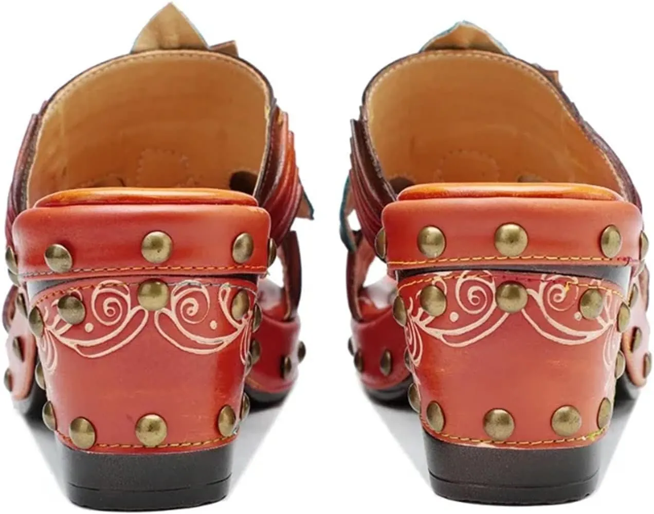 Women's Sheepskin Leather Moccasins - 7cm Big Size Summer Chunky Heels Print Appliques