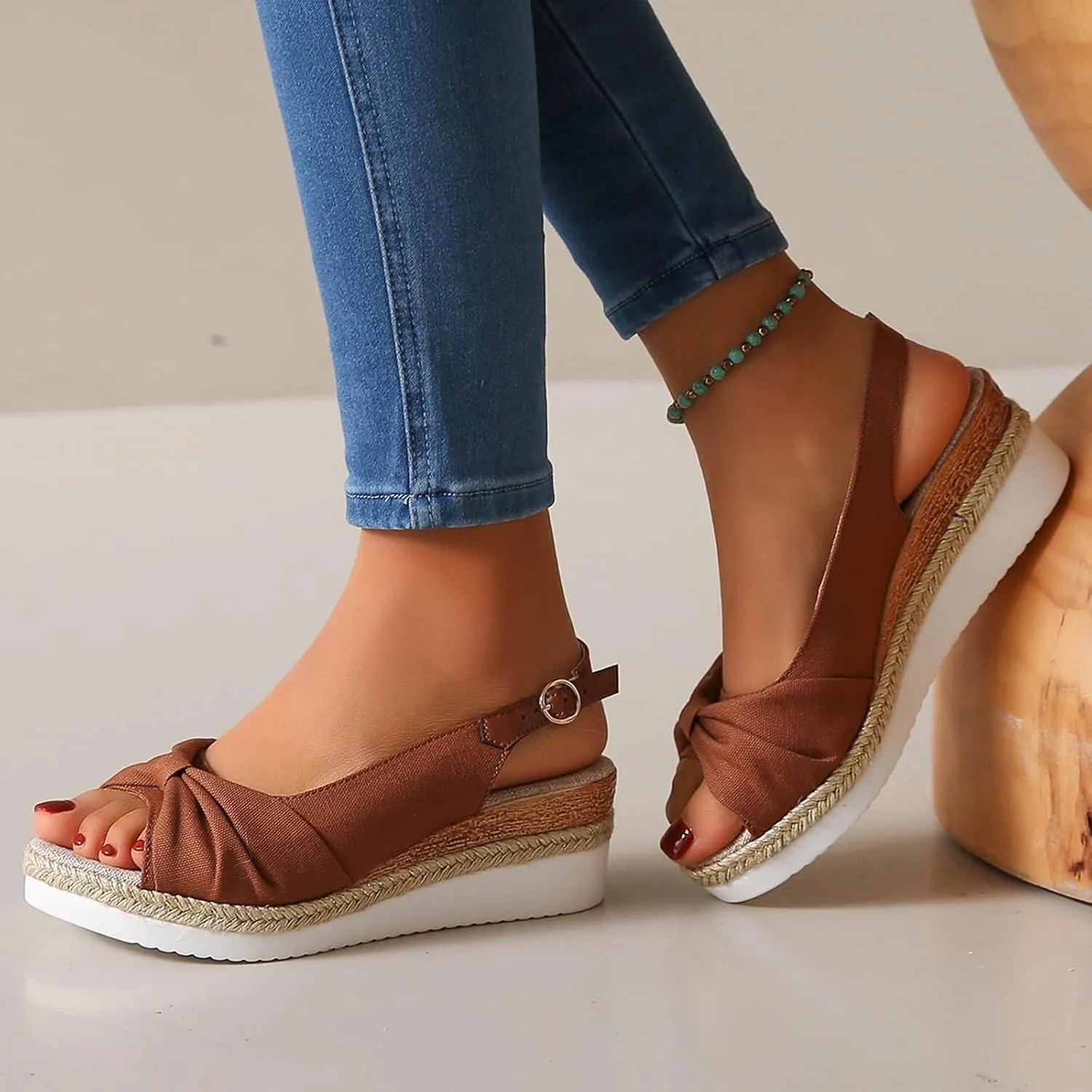 ZSpzx Orthopedic Sandals for Women,2025 Womens Espadrilles Wedge Sandal Comfortable Dressy Summer Open Toe Ankle Strap Platform Slip on Bow Knot Outdoor Shoes for Daily Wear