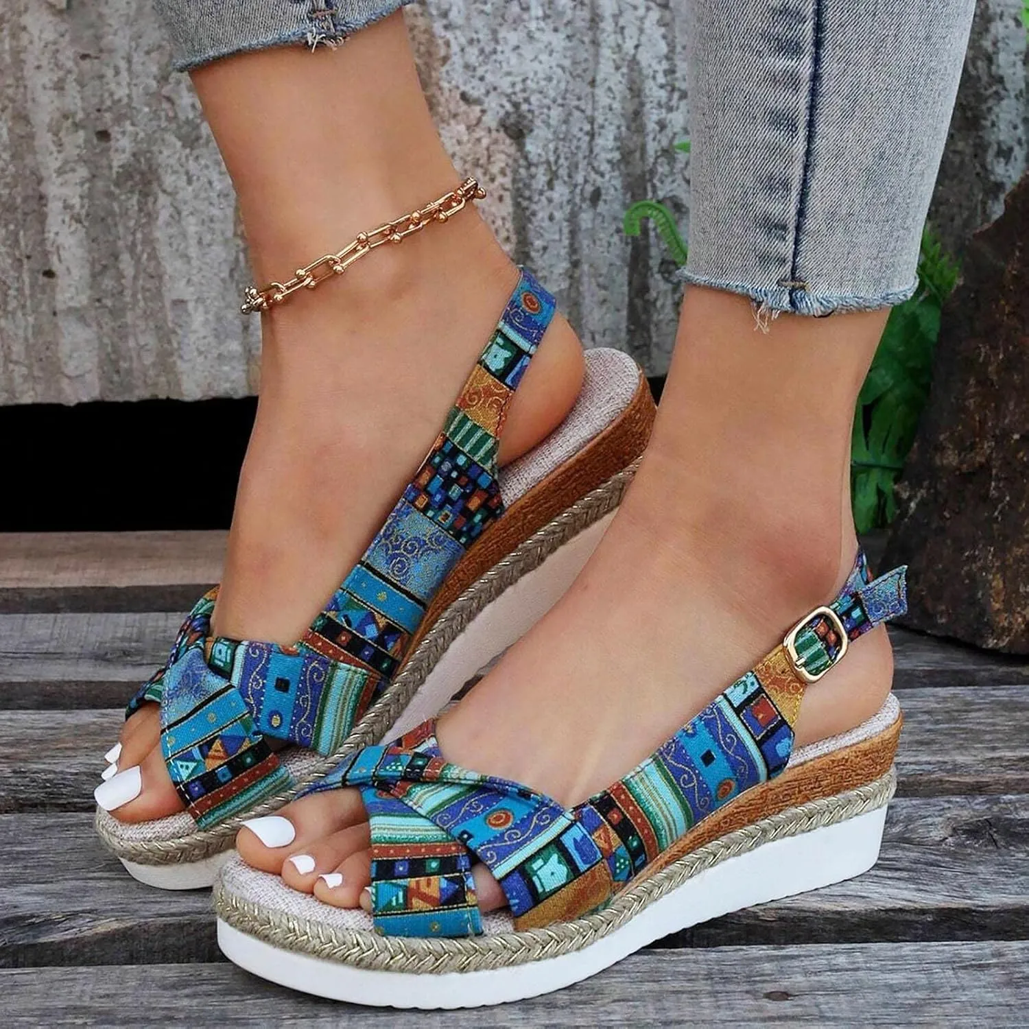 ZSpzx Orthopedic Sandals for Women,2025 Womens Espadrilles Wedge Sandal Comfortable Dressy Summer Open Toe Ankle Strap Platform Slip on Bow Knot Outdoor Shoes for Daily Wear