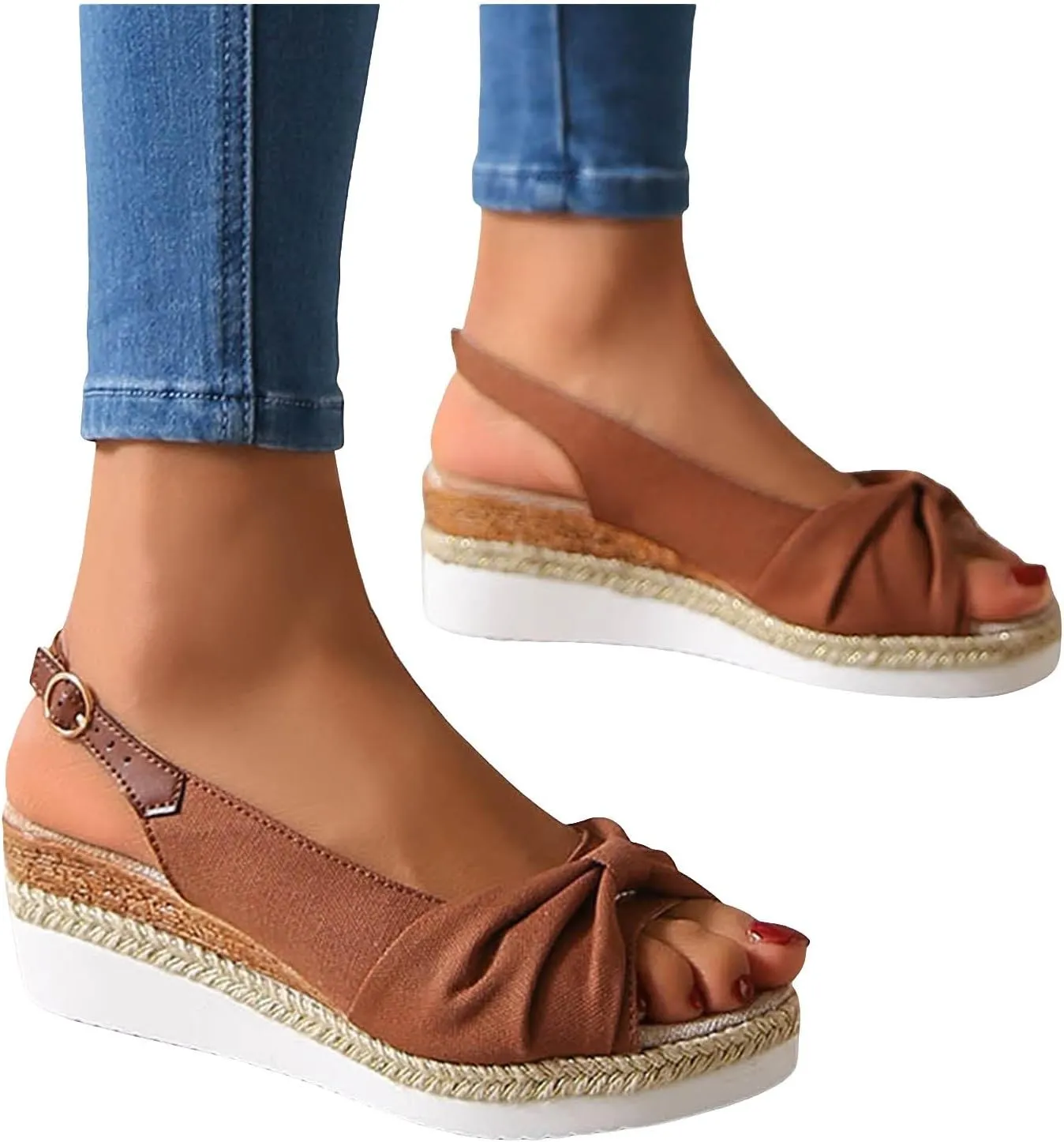 ZSpzx Orthopedic Sandals for Women,2025 Womens Espadrilles Wedge Sandal Comfortable Dressy Summer Open Toe Ankle Strap Platform Slip on Bow Knot Outdoor Shoes for Daily Wear