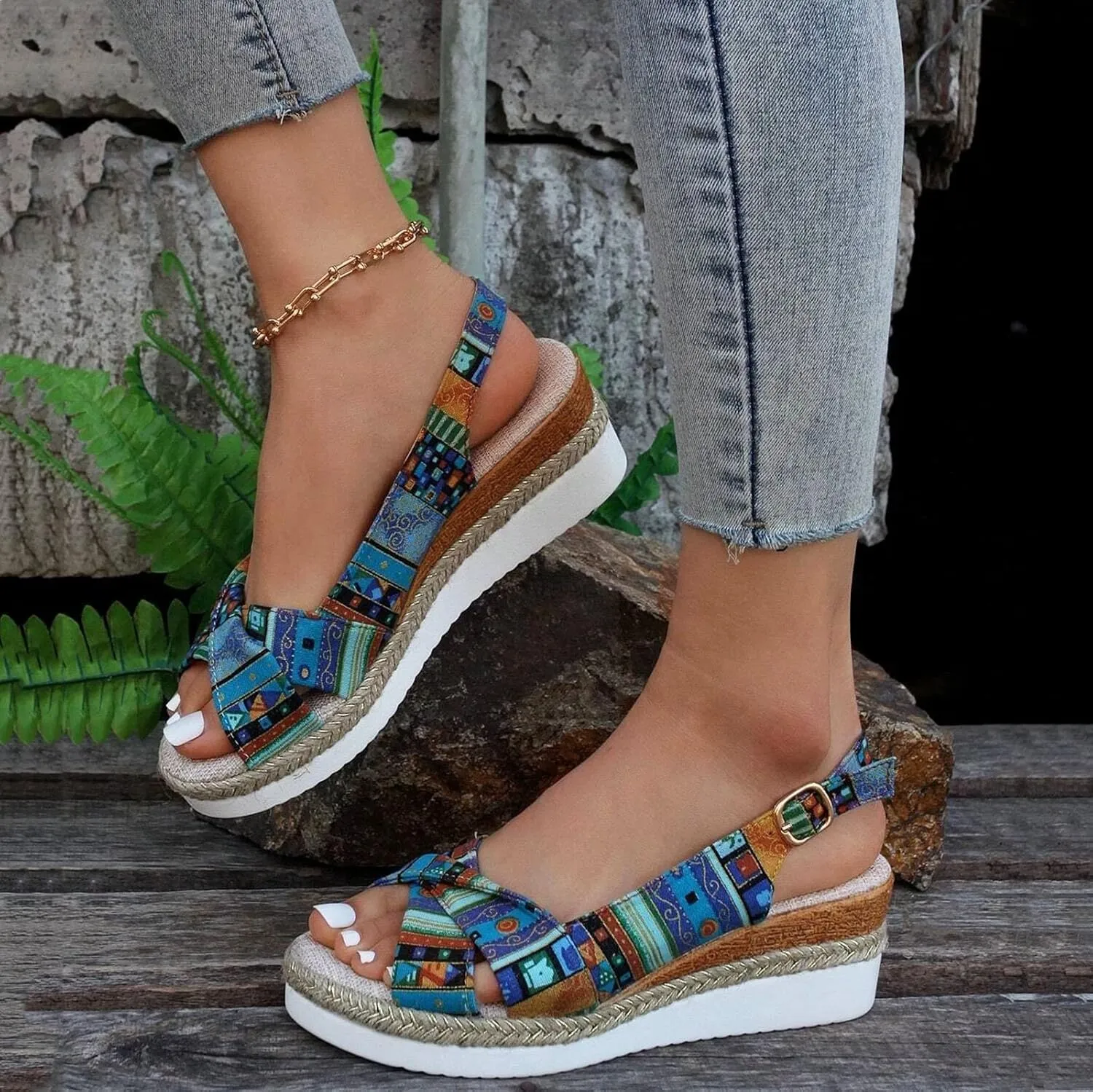 ZSpzx Orthopedic Sandals for Women,2025 Womens Espadrilles Wedge Sandal Comfortable Dressy Summer Open Toe Ankle Strap Platform Slip on Bow Knot Outdoor Shoes for Daily Wear