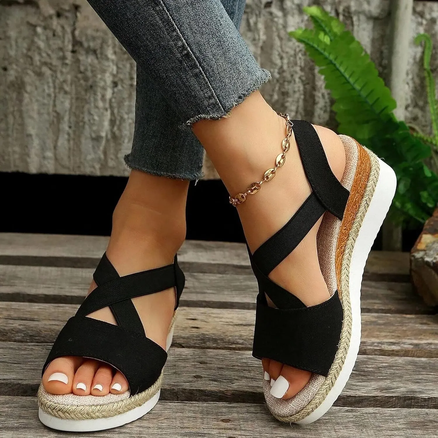 ZSpzx Orthopedic Wedge Sandals for Women Dressy Summer 2025 Platform Wedges Womens Espadrilles Open Toe Sandals Comfortable Dressy Ankle Strap Slip On Sandals Casual Walking Beach Shoes