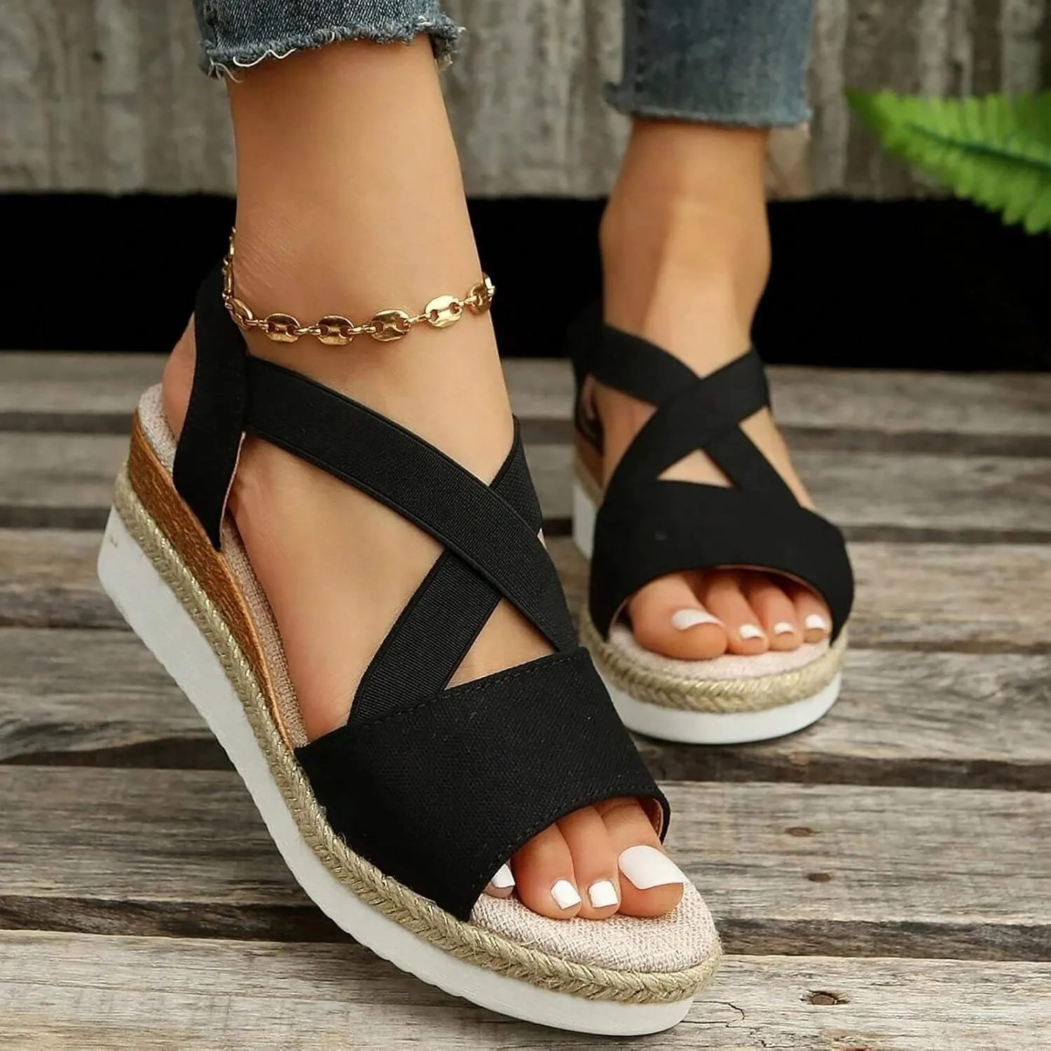 ZSpzx Orthopedic Wedge Sandals for Women Dressy Summer 2025 Platform Wedges Womens Espadrilles Open Toe Sandals Comfortable Dressy Ankle Strap Slip On Sandals Casual Walking Beach Shoes